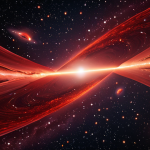 **Cosmic Redshift Visualization:** An artistic rendering of galaxies receding, showcasing the redshift effect. Varying shades of red shift in light waves emanating from distant galaxies, against a backdrop of the expanding universe. Incorporate elements of Hubble's telescope imagery and the concept of Doppler effect.