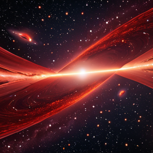 Home 6 **Cosmic Redshift Visualization:** An artistic rendering of galaxies receding, showcasing the redshift effect. Varying shades of red shift in light waves emanating from distant galaxies, against a backdrop of the expanding universe. Incorporate elements of Hubble's telescope imagery and the concept of Doppler effect.