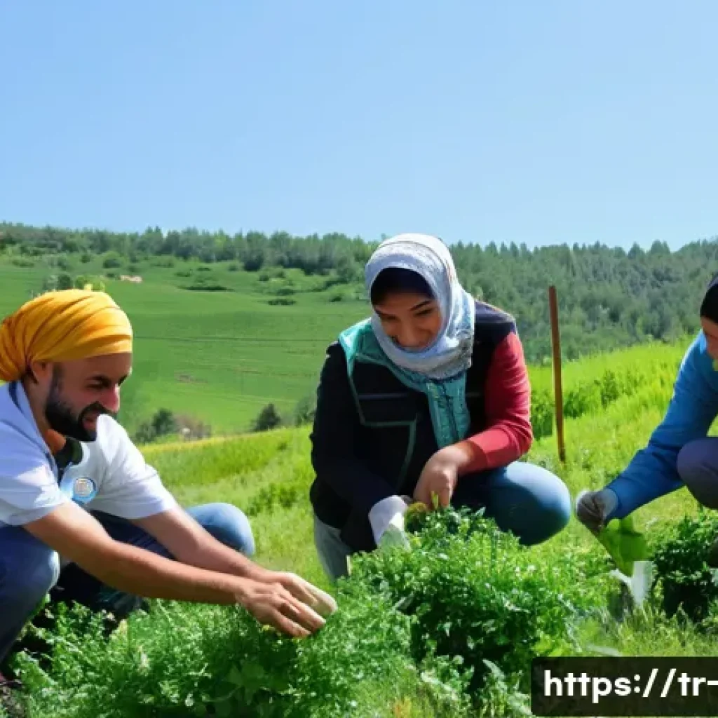 산림 복원과 탄소 중립 정책 - **Prompt:** A vibrant, sun-drenched scene showcasing a diverse group of Turkish volunteers, includin...