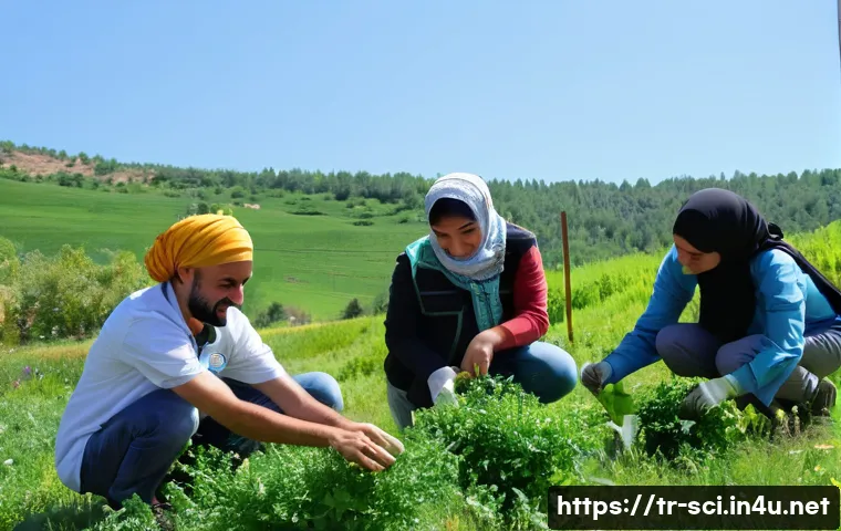 산림 복원과 탄소 중립 정책 - **Prompt:** A vibrant, sun-drenched scene showcasing a diverse group of Turkish volunteers, includin...